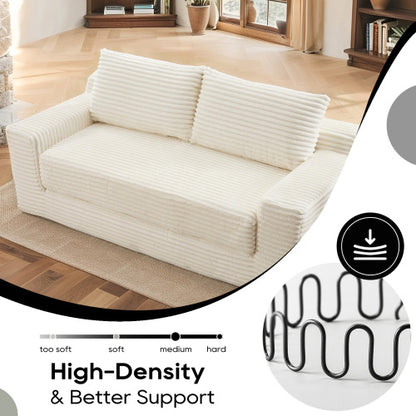 Beige Memory-Foam Convertible Compression Loveseat Sofa-Bed Corduroy No-Assembly Couch for Small Apartment