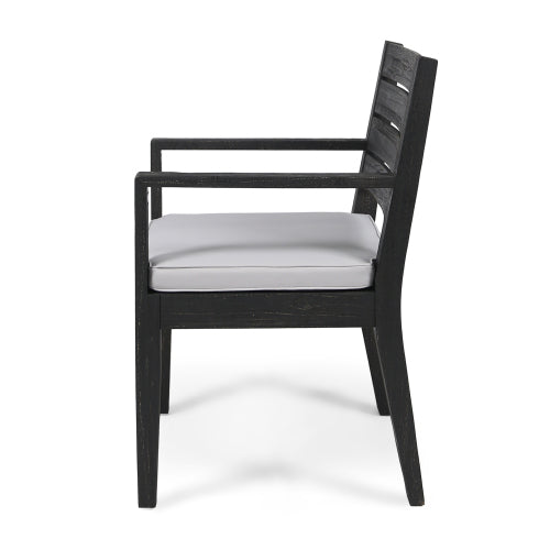 Outdoor Dining Chair Set of 2, Dark Grey With Light Grey Cushion