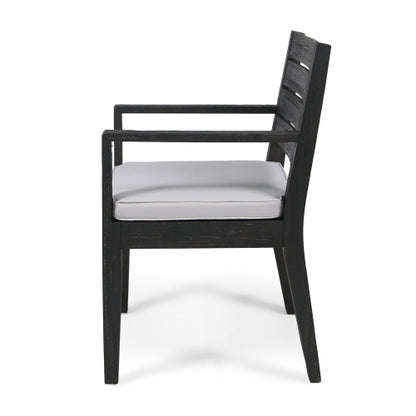 Outdoor Dining Chair Set of 2, Dark Grey With Light Grey Cushion