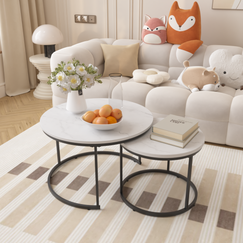 Set of 2 Round Nesting Coffee Tables, White