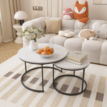 Set of 2 Round Nesting Coffee Tables, White