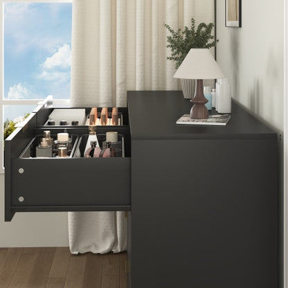8 Drawers Dresser for Bedroom, Wood Bedroom Dresser Modern Drawer Chest, 8 Chest of Drawer, Tall Dresser for Closet, Dressers Organizer for Living Room, Closet, Hallway Black