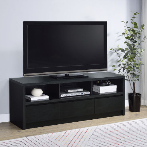 Modern Black 3-Drawer 59 Inch TV Media Console with Cable Cutout