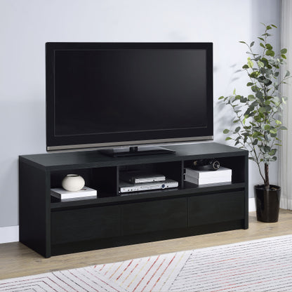 Modern Black 3-Drawer 59 Inch TV Media Console with Cable Cutout