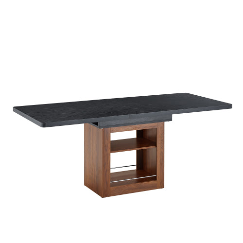 Expandable MDF Dining Table with Storage, Black Tabletop