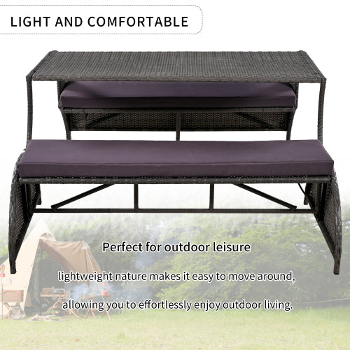 U_STYLE 2-in-1 Convertible Picnic Upholstered Bench Table,57.1" Outdoor Loveseat,Portable Picnic Table Couch,Convertible To 4 Seats&1 Table,For Garden,Lawn,Backyard,Porch,Patio