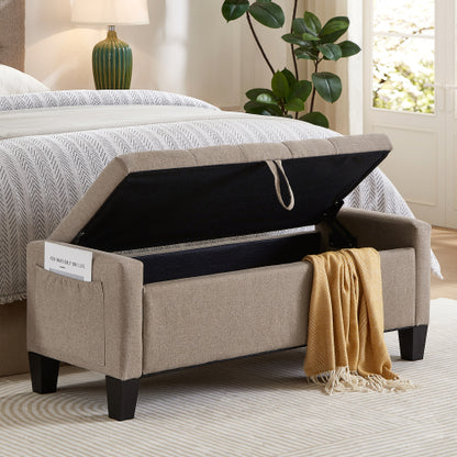 Ottoman with Storage, Storage Ottoman Bench with Safety Hinge 350 lbs Weight, Upholstered Entryway Bench with Seating for Bedroom, Living Room - LINEN