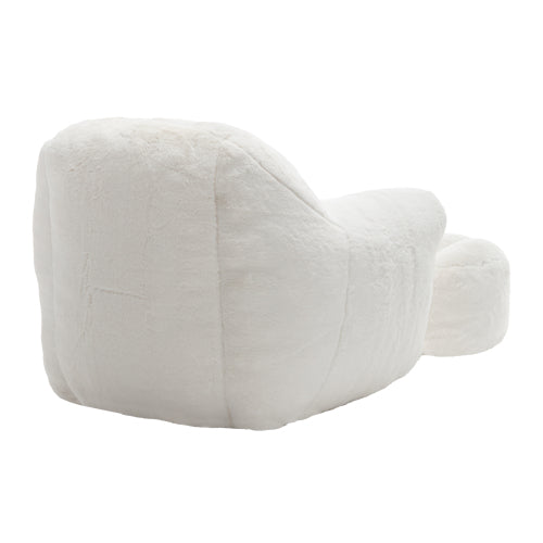 White Faux-Fur Bean Bag Sofa Chair with Back Support & Matching Footstool