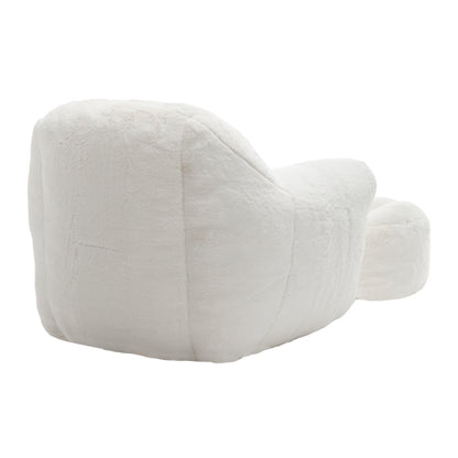 White Faux-Fur Bean Bag Sofa Chair with Back Support & Matching Footstool