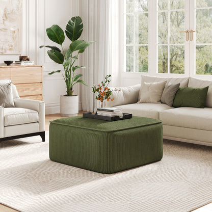 Olive Green Corduroy Square Ottoman with Foam Cushion