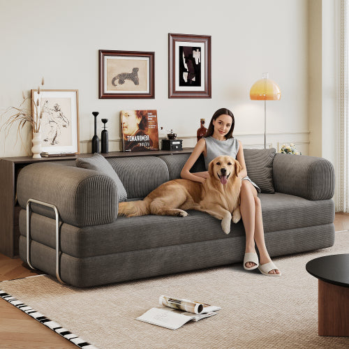 78.8 inch  Grey Boneless Corduroy Convertible Compressed Floor Sofa Bed, No Assembly