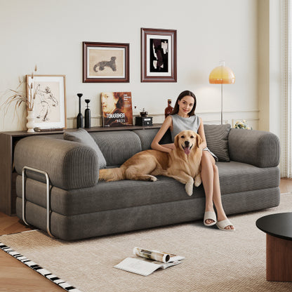 78.8 inch  Grey Boneless Corduroy Convertible Compressed Floor Sofa Bed, No Assembly