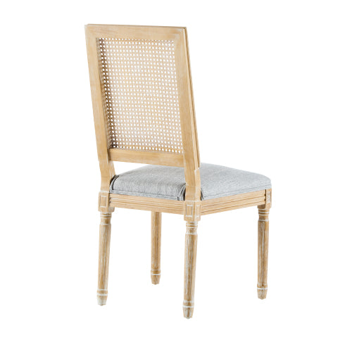 Set of 2 French Country Weathered Cane Back Dining Chairs, Fluted Rubberwood Leg Vintage Accent Chairs