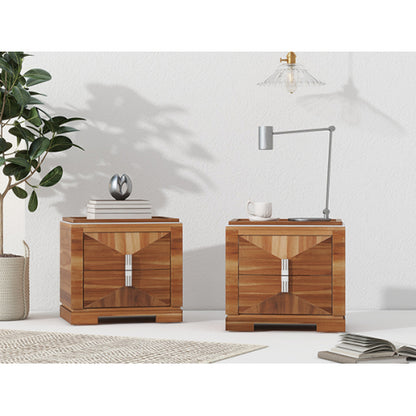 Mid-Century Modern Nightstand, 2 Drawers Wide Sofa Side Table,Wood Diamond Shaped End Table with Storage,Closet with Heavy Duty Base,Small Bedside Table for Bedroom,Living Room,Entrance, Light Brown
