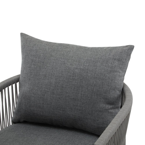 [Set of 2] Modern Gray Curved Aluminum Lounge Chair with Stylish Rope-Weave Design and Cushioned Comfort, Perfect for Outdoor Living