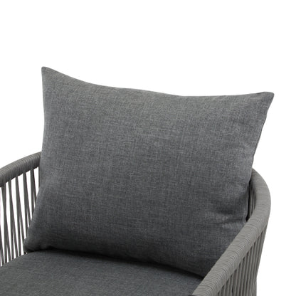 [Set of 2] Modern Gray Curved Aluminum Lounge Chair with Stylish Rope-Weave Design and Cushioned Comfort, Perfect for Outdoor Living