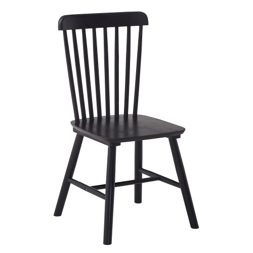 Set of 4 Black Solid Rubber Wood Dining Chairs, Curved Back, Wide Seat, Anti-Slip Feet for Farmhouse Kitchen Dining Room
