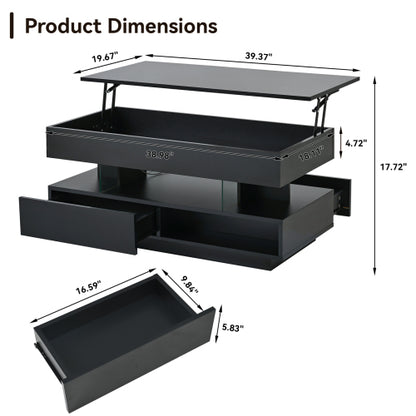 39.3inch  Lift Top Coffee Table with LED Lights, Black