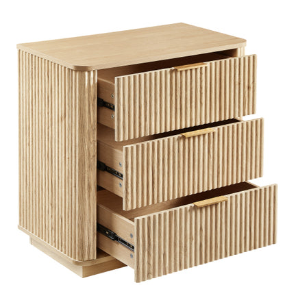 3 Drawers Drasser, 27.6'' Wide Modern Chest of Drawers Curved wave Design,Nightstand,Wood Drawer Organizer for Bedroom, Living Room, Hallway, Oak,27.6''W x 15.8''D x 27.4''H.