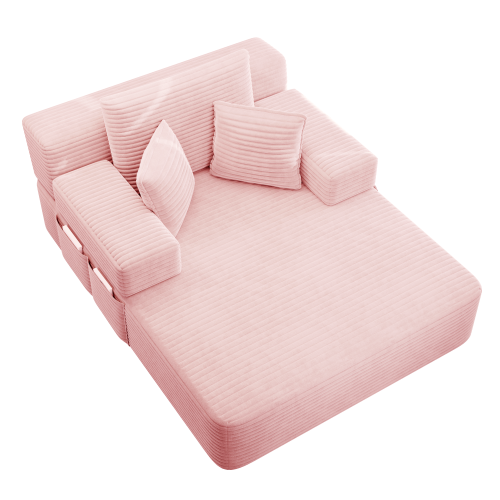 Oversized Baby Pink Corduroy Convertible Sofa Bed w/Storage Pockets