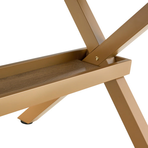 Light Wood Grain MDF Dining Table with X-Shaped Metal Bracket