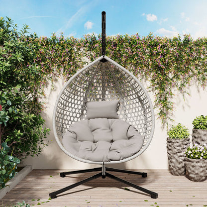 U_STYLE Sturdy Hammock Chair with Stand, Durable Hanging Egg Chair with Rattan Weaving ,Comfortable Indoor Outdoor Swing chairs with Soft Removable Cushion,Suitable for Balcony, Bedroom,or Garden