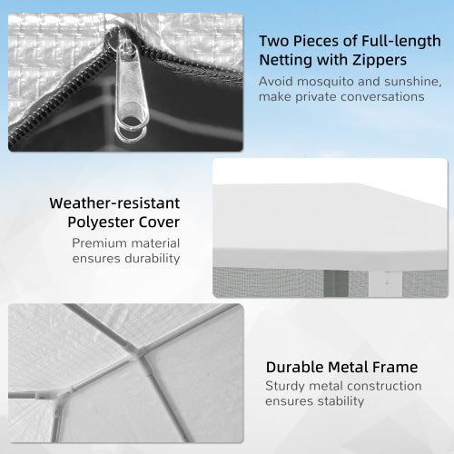 Outsunny 10' x 28' Party Tent Canopy, Outdoor Event Shelter Gazebo with 8 Removable Mesh Sidewalls, Zipper Doors, Steel Frame, White