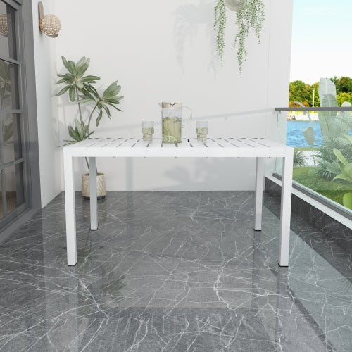 55 Inch Modern Long Table - Indoor/Outdoor Multi-Purpose Dining Table, Patio Table, Garden Table - Lightweight PP Tabletop with Metal Legs for Kitchen, Courtyard, Terrace Gatherings (White)