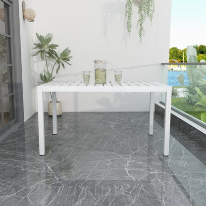 55 Inch Modern Long Table - Indoor/Outdoor Multi-Purpose Dining Table, Patio Table, Garden Table - Lightweight PP Tabletop with Metal Legs for Kitchen, Courtyard, Terrace Gatherings (White)