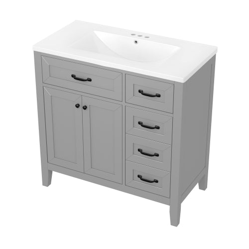 36" Bathroom Vanity with Sink Combo, Gray Bathroom Cabinet with Drawers, Solid Frame and MDF Board (Old Sku:JL000007AAE)