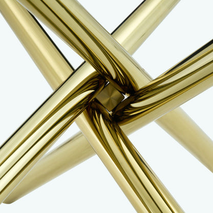 Modern Gold Bar Table with Tempered Glass Top, Sturdy Cross Metal Legs Pub Table for Home Bar, Kitchen Island, Living Room