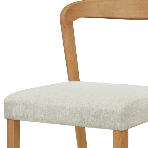 Open Back Rubberwood Dining Chairs with Upholstered Seats, Set of 2, Natural/Beige