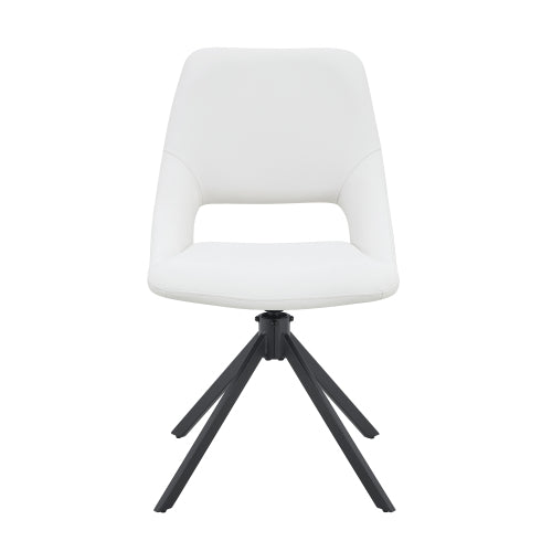 White PU Swivel Dining Chairs Set of 2, High Back Metal Dining Chairs with Gold Mesh Texture