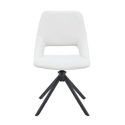 White PU Swivel Dining Chairs Set of 2, High Back Metal Dining Chairs with Gold Mesh Texture