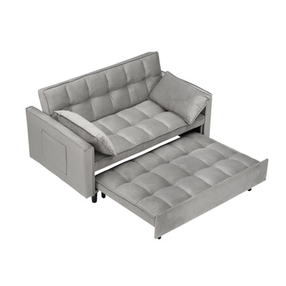Modern Velvet 3-in-1 Convertible Sleeper Loveseat Futon Sofa-Bed w/Pockets & Pillows for Living Room