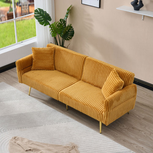 79-Inch Foldable Corduroy Double Sofa Bed with Foldable Armrests for Small Spaces