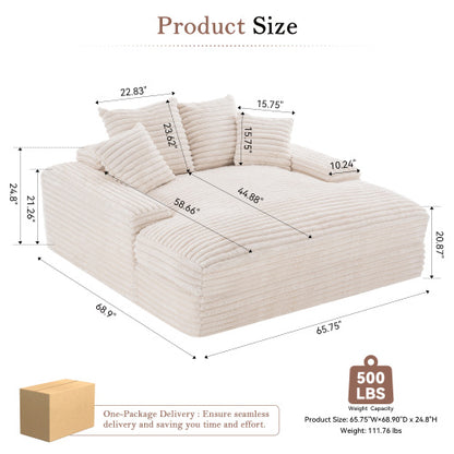 Beige Oversized Corduroy Chaise Lounge SofaBed,4 Washable Pillows
