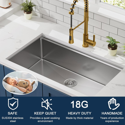 30 Undermount Workstation Sink-30 x 18 Inch Undermount Stainless Steel Kitchen Sink 18 Gauge, Handmade R10 Radius 10 Inch Deep Undermount Single Bowl Sink with Accessories