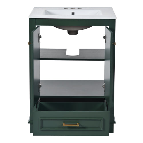 24'' Bathroom Vanity with Ceramic Sink Combo, Modern Freestanding Storage Cabinet with Silver Handles, Soft Closing Doors