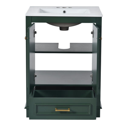 24'' Bathroom Vanity with Ceramic Sink Combo, Modern Freestanding Storage Cabinet with Silver Handles, Soft Closing Doors