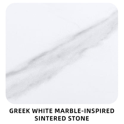 Outdoor Modern Patio 35.5"x71" Aluminum Dining Table, Greek White Marble-Inspired Sintered Stone Top, Ember Black Finish, Post Tapered Legs-Seats Six, Weatherproof & Rust-Free