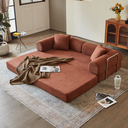 78.8-Inch Brown Compression Convertible Boneless Modular Corduroy Floor Sofa-Bed No-Assembly for Living-Room Bedroom