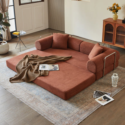 78.8-Inch Brown Compression Convertible Boneless Modular Corduroy Floor Sofa-Bed No-Assembly for Living-Room Bedroom