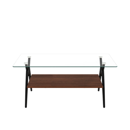 Rectangle Glass Coffee Table Black Metal Legs Modern Living Room Center Table 38 Inch