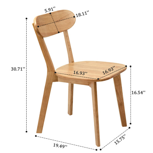 Set of 2 Natural Solid Wood Dining Chairs,Curved Back & Adjustable Foot Pads