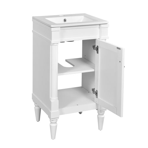 18-Inch Modern Bathroom Vanity with Sink, Modern Bathroom Storage Cabinet with Door, Freestanding Small Space Bathroom Cabinet, Single Sink Cabinet with Adjustable Shelf, White