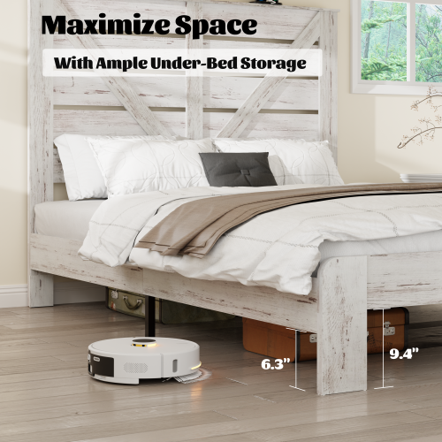 Queen Bed Frame Headboard , Wood Platform Bed Frame , Noise Free,No Box Spring Needed and Easy Assembly Tool,Large Under Bed Storage,White