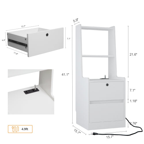 White 2 Pack Smart Nightstand, Voice Control Night Light & Charging Station with Lockable Cabinet
