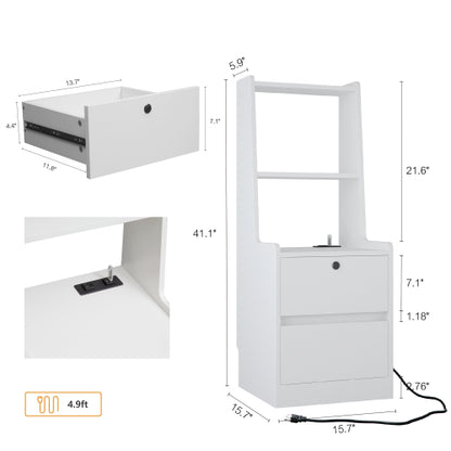 White 2 Pack Smart Nightstand, Voice Control Night Light & Charging Station with Lockable Cabinet
