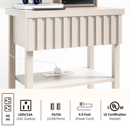 2-Pack Beige Fluted Charging Nightstand